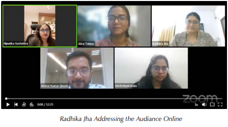 Radhika Jha Addressing the Audiance Online